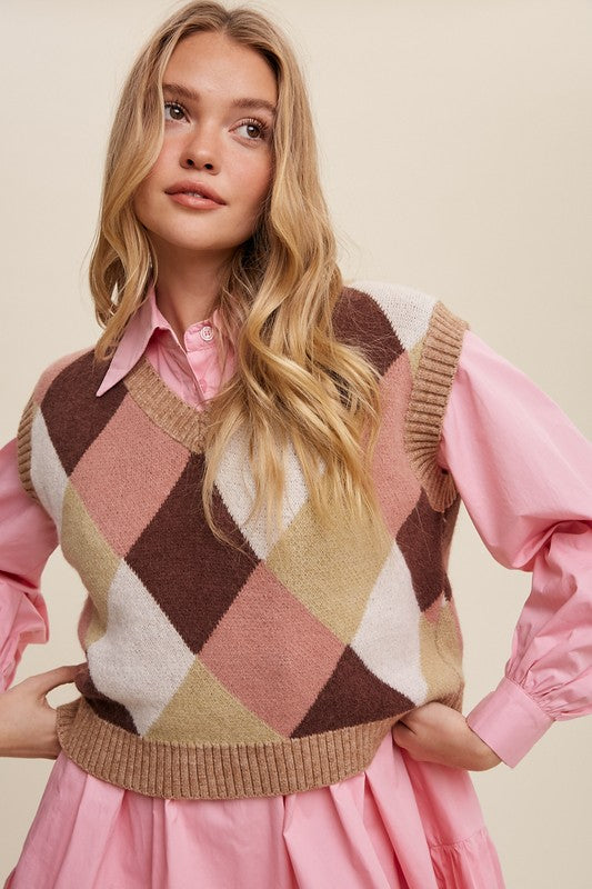 Argyle Cropped Sweater Vest // 3 Color Options