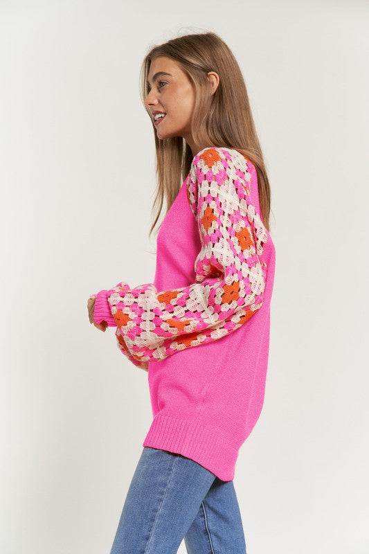 Crochet Detailed Sweater // Pink or White