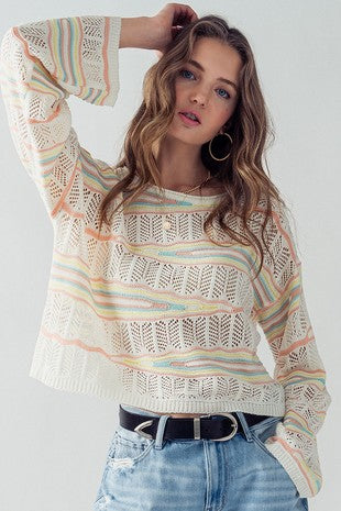 Gia Crochet Bell Sleeve Sweater