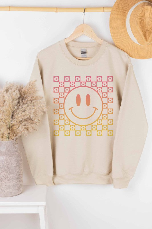 SMILEY DAISY CHECKER SUNSET GRAPHIC SWEATSHIRT // 2 COLORS