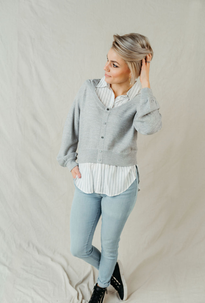 Cher Layered Knit Button Up Sweater Top