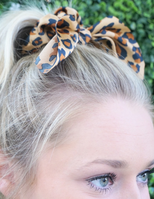 Leopard Silk Bow Scrunchie