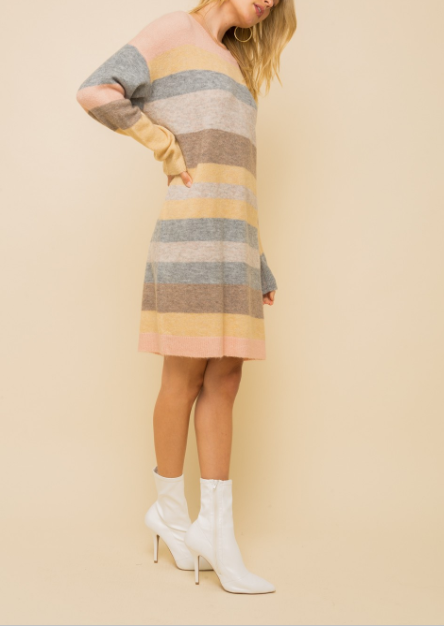Melanie Pastel Multi Stripe Sweater Dress