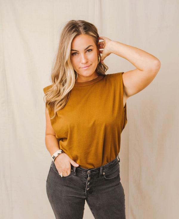 Brown // Toby Padded Shoulder Tee