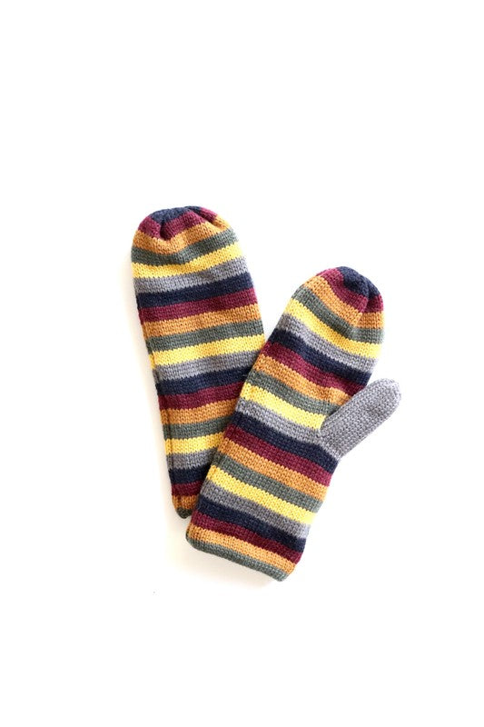 Multi Color Striped Fleece Lined Mittens
