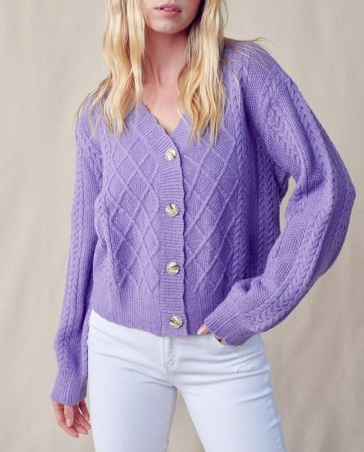 Lena Purple Mixed Cable Knit Cardigan