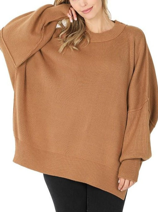 Ridley Camel Side Slit Oversized Sweater